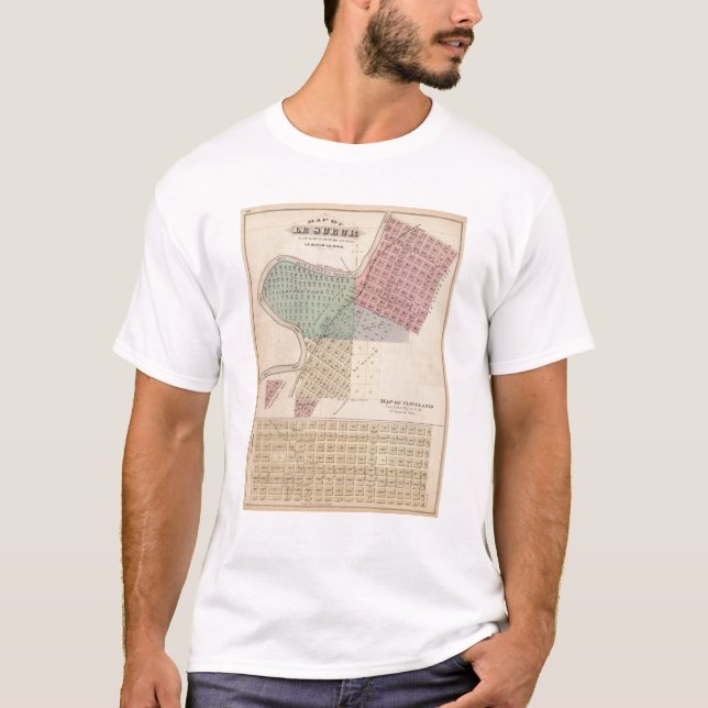 Camiseta Mapa de Le Sueur, mapa de Cleveland, Minnesota (Frente)