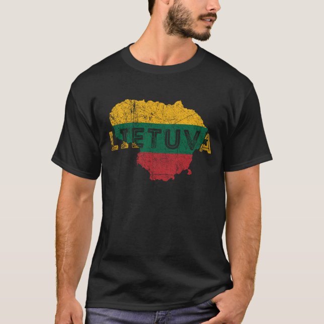 Camiseta Mapa de Lietuva e lembrança da bandeira de (Frente)