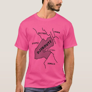 Camiseta Mapa de linha preta desenhada à mão de Djibuti, vi