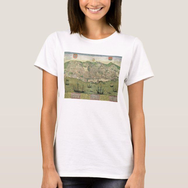 Camiseta Mapa de Lisboa, de Civitates Orbis Terrarum, por (Frente)