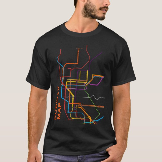 Camiseta Mapa de metrô da cidade retrô (Frente)
