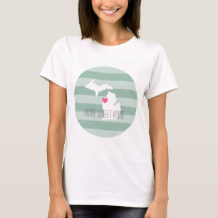 Camiseta Mapa de Michigan Lar Estado Amor com Coração Perso