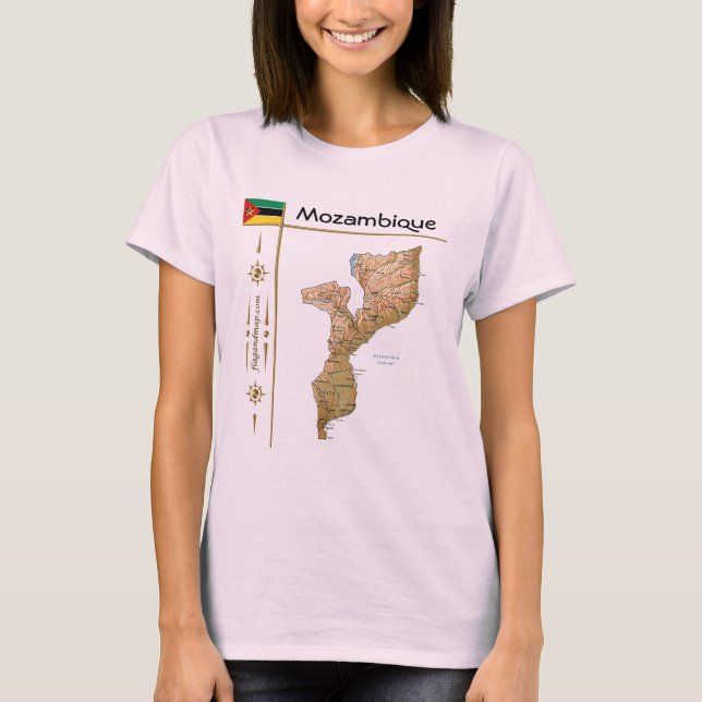 Camiseta Mapa de Moçambique + Bandeira + Título (Frente)