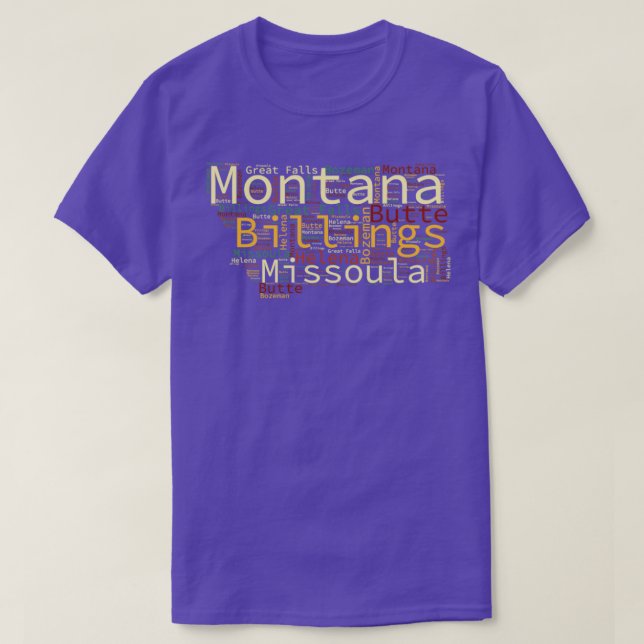 Camiseta Mapa de Montana e cidades (Frente do Design)