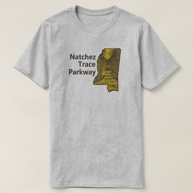 Camiseta Mapa de Natchez Trace Parkway Mississippi (Frente do Design)