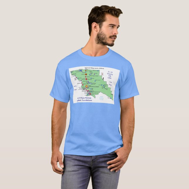 Camiseta Mapa de Nomes de Lugares de SLO (Frente Completa)