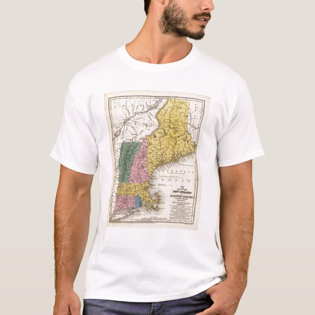 Camiseta Mapa de Nova Inglaterra ou dos estados orientais (Frente)