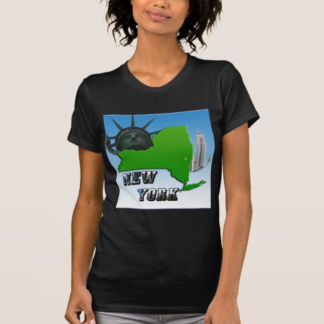 Camiseta Mapa de Nova Iorque, Estátua da Liberdade, Monumen (Frente)