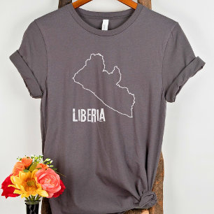 Camiseta Mapa de Países da Libéria Linha de Fronteira Nacio