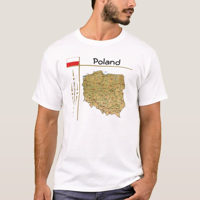 Camiseta Mapa de Polônia + Sinalizador + Título T-Shirt (Frente)