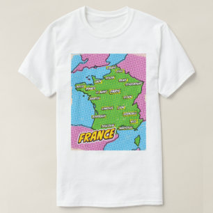 Camiseta Mapa de pop Art Ilustrado da França