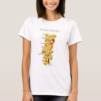 Camiseta Mapa de Portugal com principais cidades e vários s