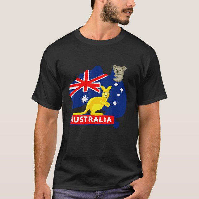 Camiseta Mapa de Sinalizador da Austrália Continente Kangar (Frente)