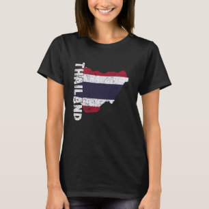 Camiseta Mapa de Sinalizador da Tailândia Vintage Bandeira 