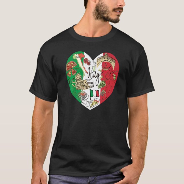 Camiseta Mapa de Sinalizador Italiano Cinto Coração Itália  (Frente)