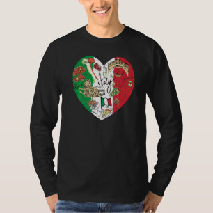 Camiseta Mapa de Sinalizador Italiano Cinto Coração Itália