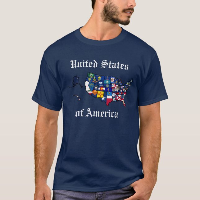 Camiseta Mapa de Sinalizadores de Estado dos EUA (Frente)