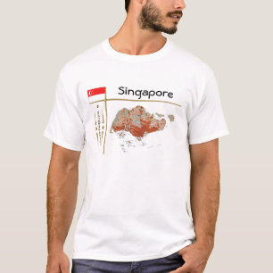 Camiseta Mapa de Singapura + Sinalizador + Título T-Shirt