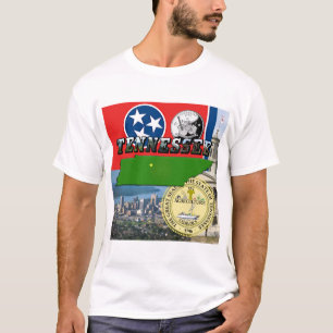 Camiseta Mapa de Tennessee, bandeira, selo do estado e