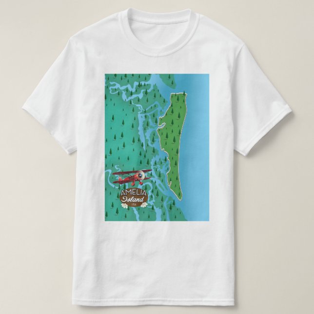 Camiseta Mapa de viagem da Ilha Amelia na Flórida. (Frente do Design)