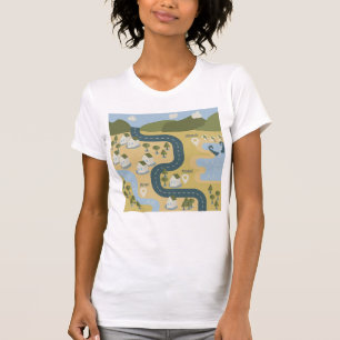 Camiseta mapa de viagem de férias do cenário de cartoon na 