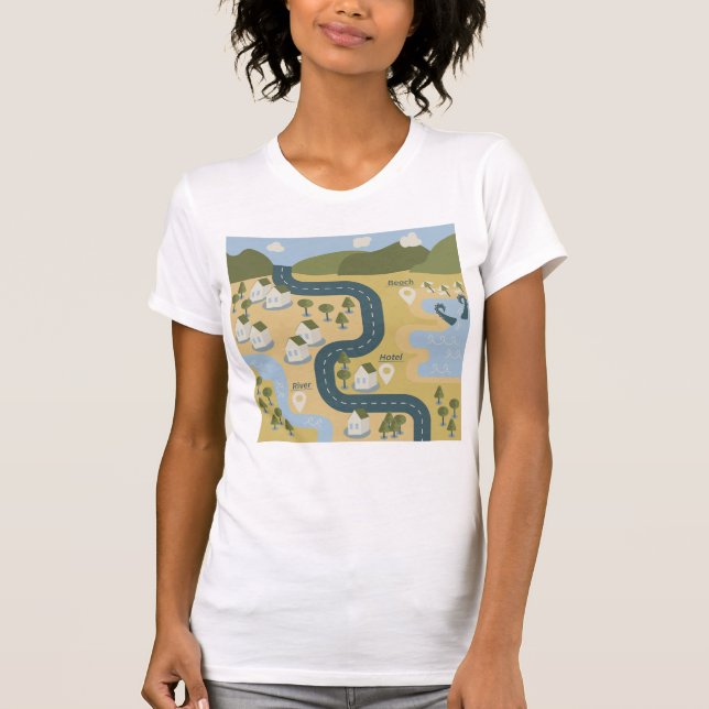 Camiseta mapa de viagem de férias do cenário de cartoon na  (Frente)
