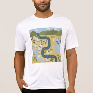 Camiseta mapa de viagem de férias do cenário de cartoon na