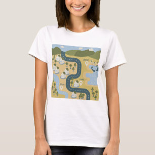 Camiseta mapa de viagem de férias do cenário de cartoon na 