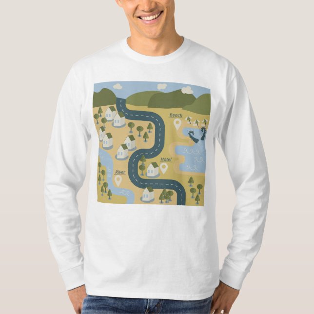 Camiseta mapa de viagem de férias do cenário de cartoon na  (Frente)