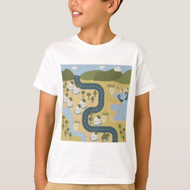 Camiseta mapa de viagem de férias do cenário de cartoon na  (Frente)