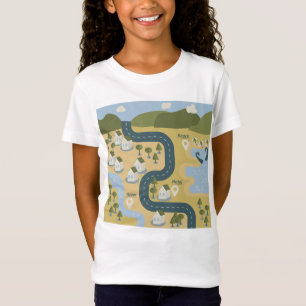 Camiseta mapa de viagem de férias do cenário de cartoon na