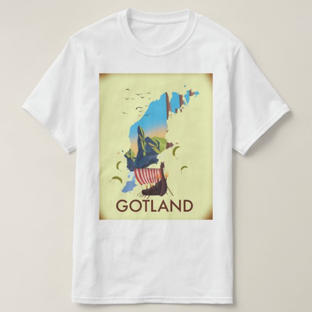 Camiseta mapa de viagem Gotland Báltico Viking (Frente do Design)