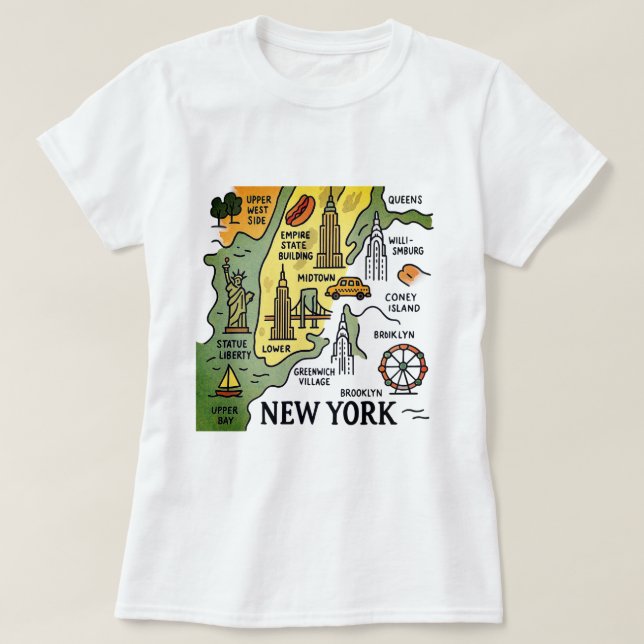 Camiseta Mapa de viagens vintage NY (Frente do Design)