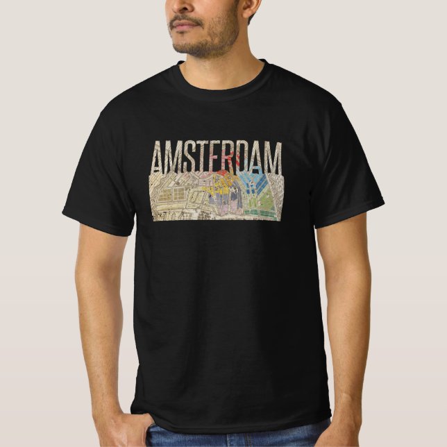 Camiseta Mapa de Vintagem de Amsterdã Simplificado (Frente)