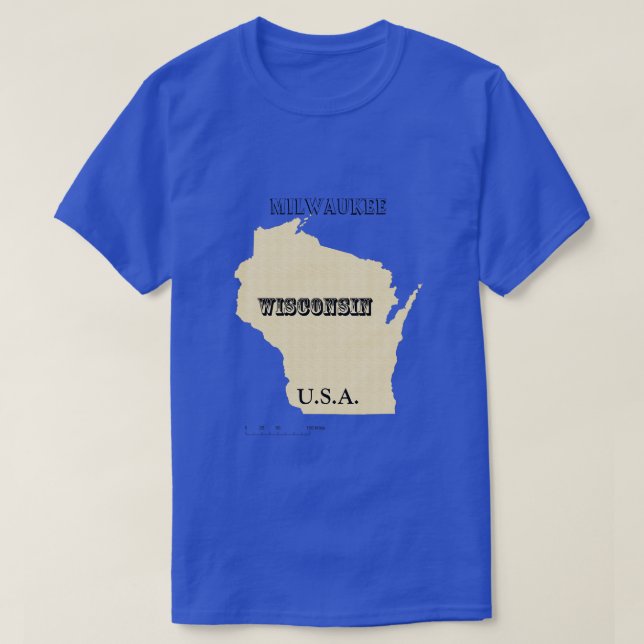 Camiseta - Mapa de Wisconsin com Cidade (Frente do Design)