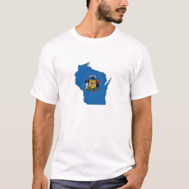 Camiseta Mapa de Wisconsin Formatou Sinalizador do Estado S