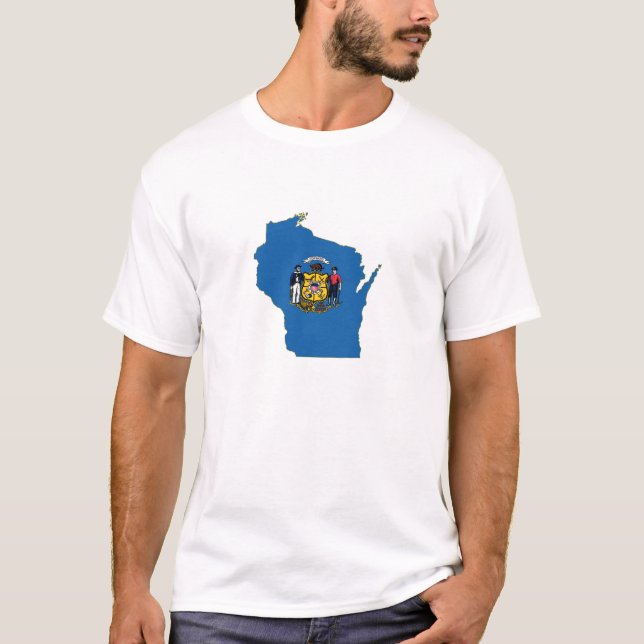 Camiseta Mapa de Wisconsin Formatou Sinalizador do Estado S (Frente)
