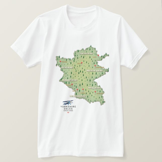 Camiseta Mapa de Yorkshire Dales Inglaterra (Frente do Design)