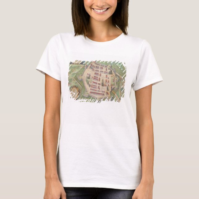 Camiseta Mapa de Zamosc, de "Civitates Orbis Terrarum" (Frente)