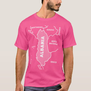 Camiseta Mapa desenhado à mão de linha branca da Albânia e