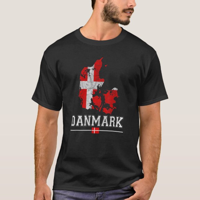 Camiseta Mapa Dinamarquês E Bandeira Souvenir Levantaram A  (Frente)