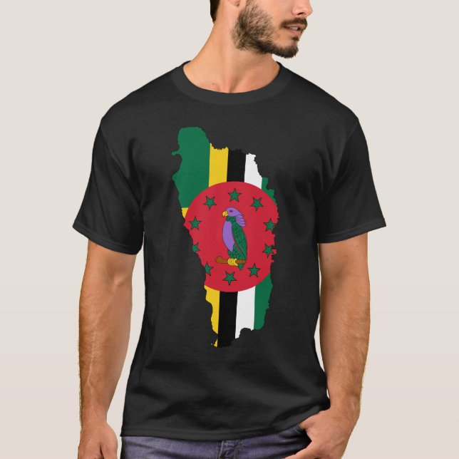 Camiseta Mapa DM da bandeira de Dominica (Frente)
