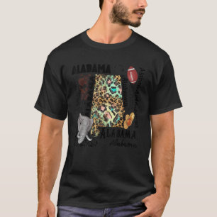 Camiseta Mapa Do Alabama, Bandeira Do Leopard Mapeia Souven