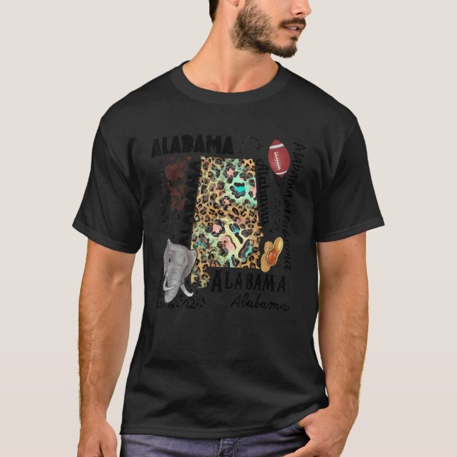 Camiseta Mapa Do Alabama, Bandeira Do Leopard Mapeia Souven (Frente)