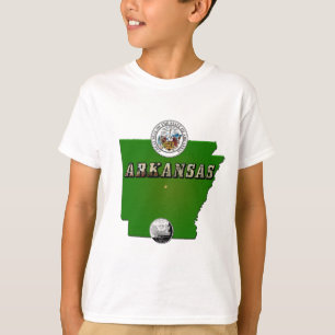 Camiseta Mapa do Arkansas, Selo e Serviço Estatal Faux Quar