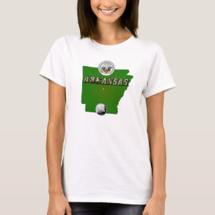 Camiseta Mapa do Arkansas, Selo e Serviço Estatal Faux Quar