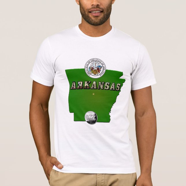 Camiseta Mapa do Arkansas, Selo e Serviço Estatal Faux Quar (Frente)