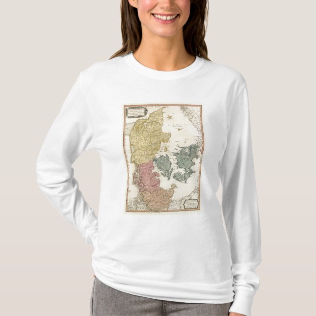 Camiseta Mapa do atlas de Dinamarca (Frente)