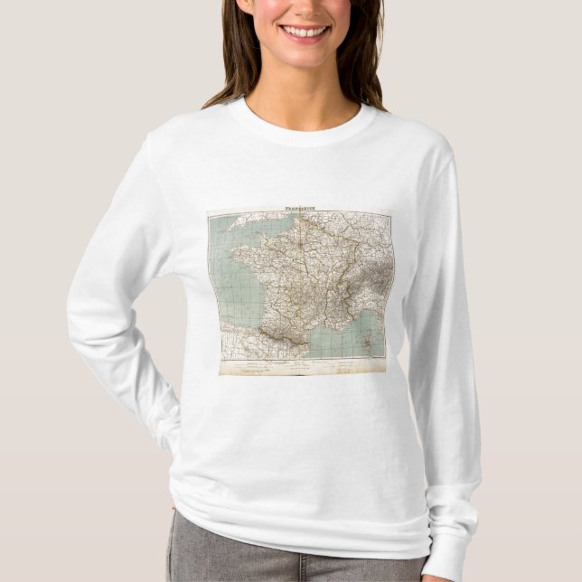 Camiseta Mapa do atlas de France (Frente)