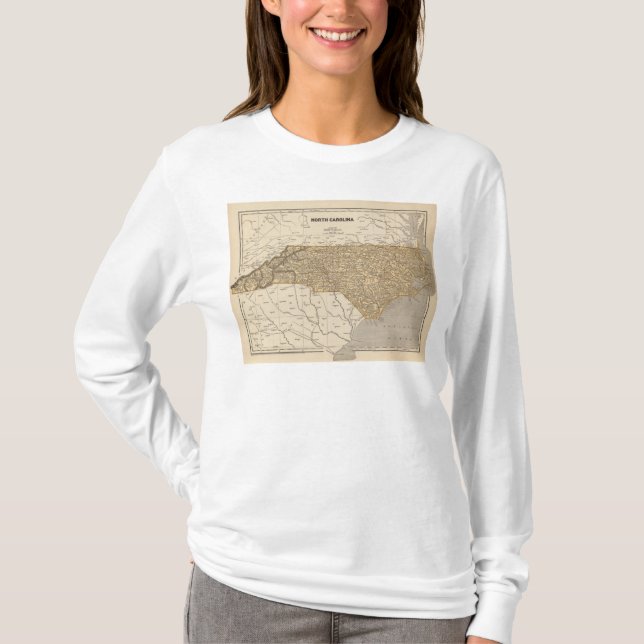 Camiseta Mapa do atlas de North Carolina (Frente)